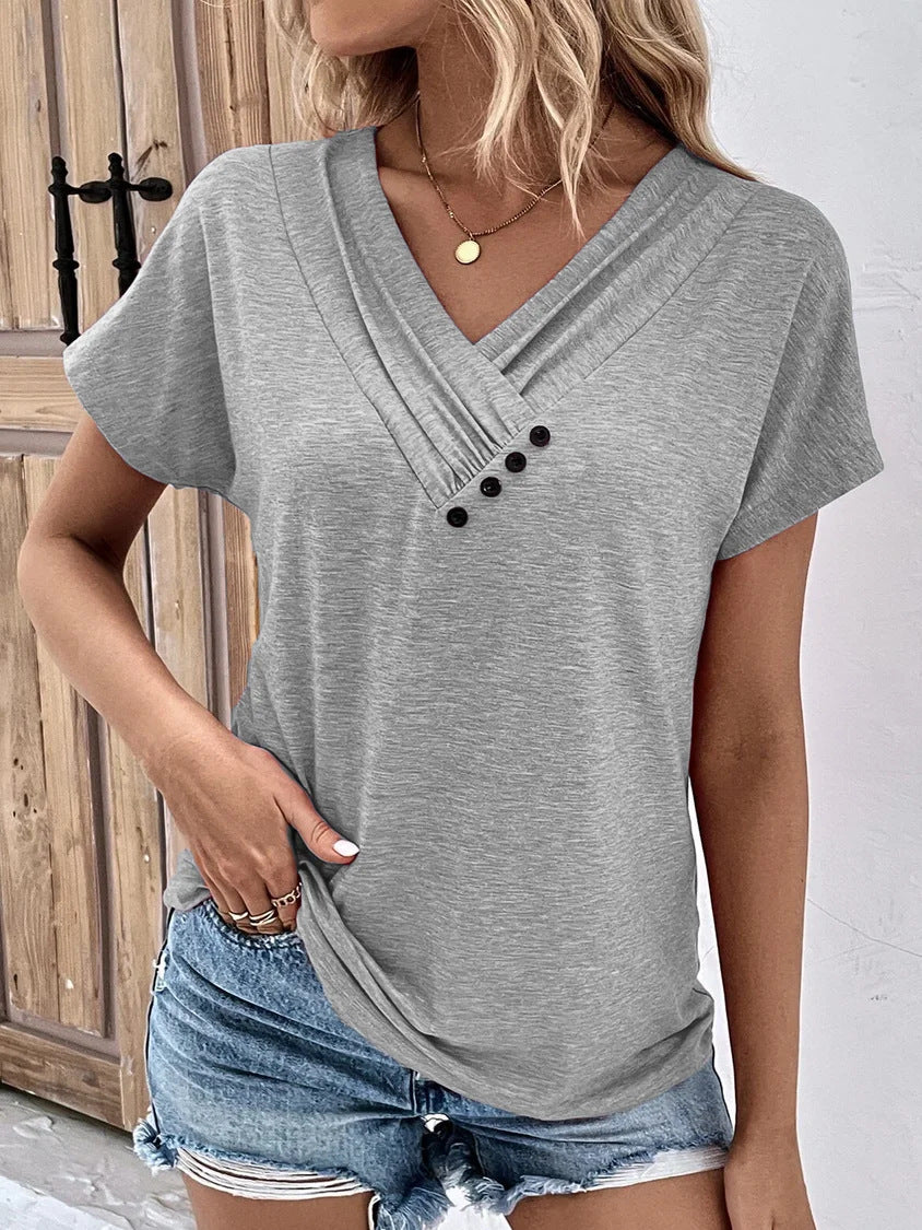T-Shirt mit V-Ausschnitt und Knopfdetail (3 kaufen, kostenloser Versand)