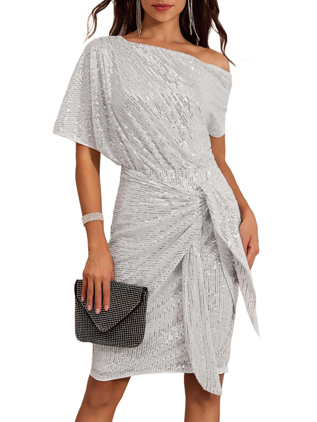 Damen-Bodycon-Kleid mit Pailletten und schulterfreiem Ausschnitt (2 kaufen, Versand gratis)