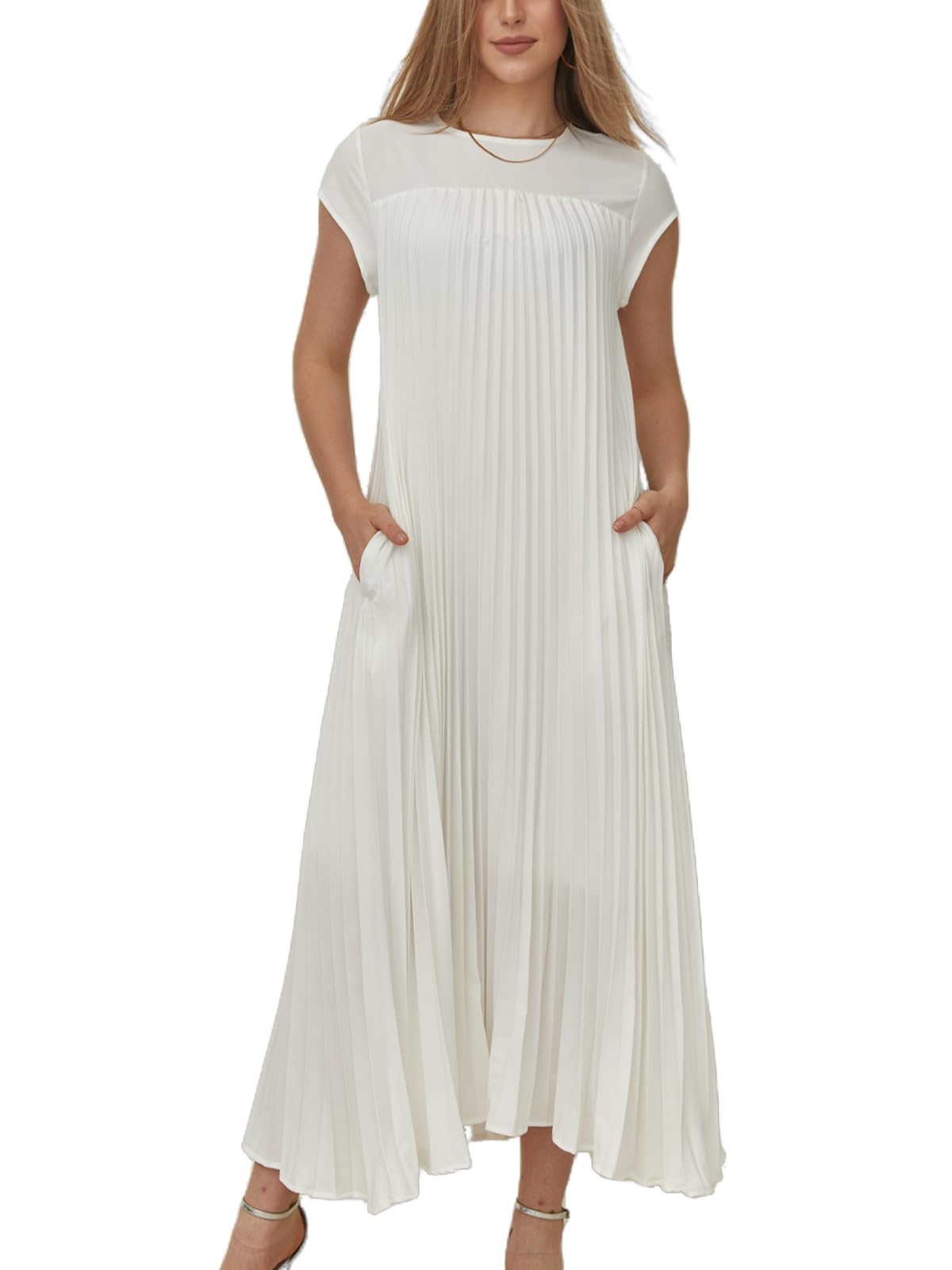 Fließendes Maxikleid für Damen mit Flügelärmeln und Plisseefalten (2 kaufen, Versand gratis)
