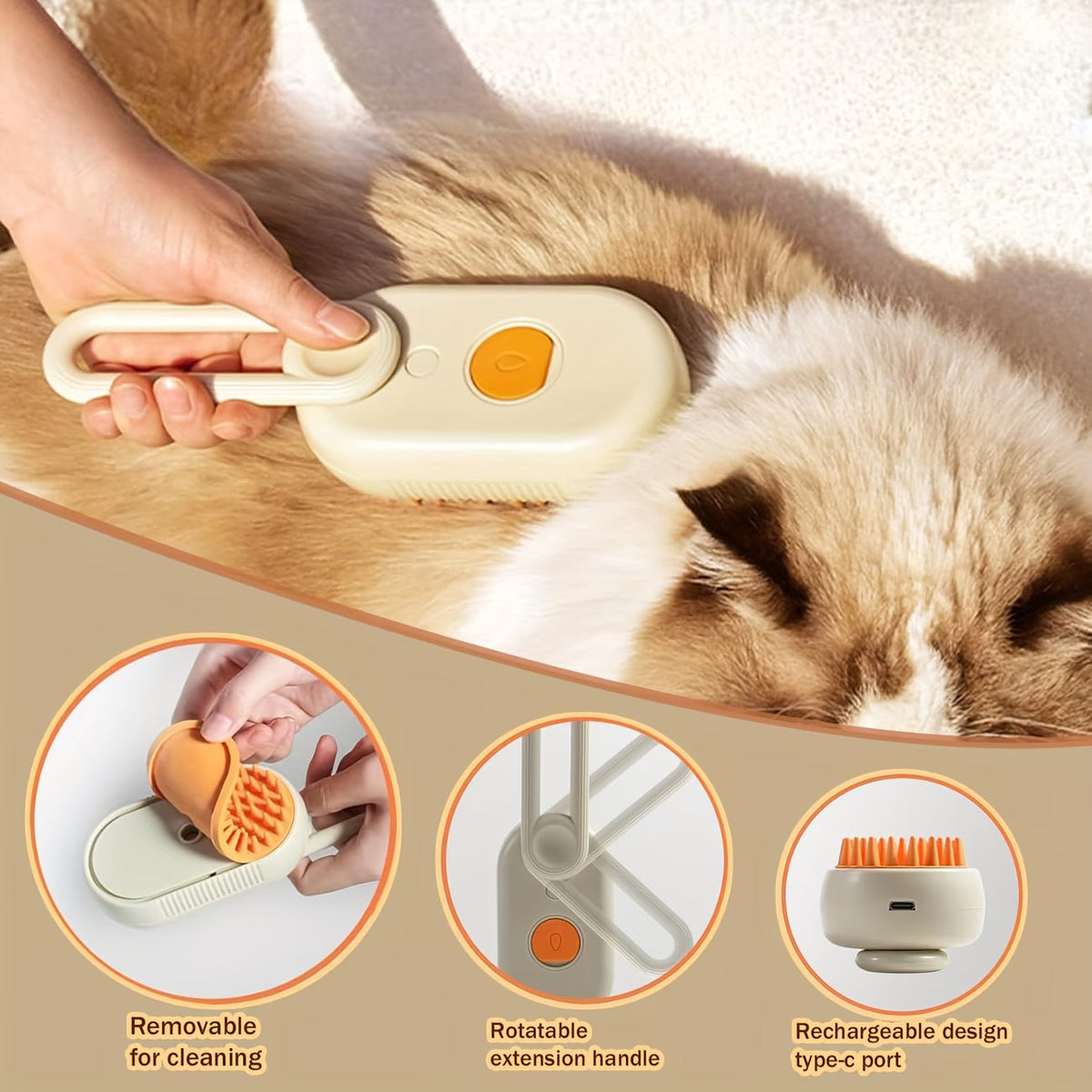 Brosse de toilettage à brume 4-en-1 pour chats et chiens – Rechargeable