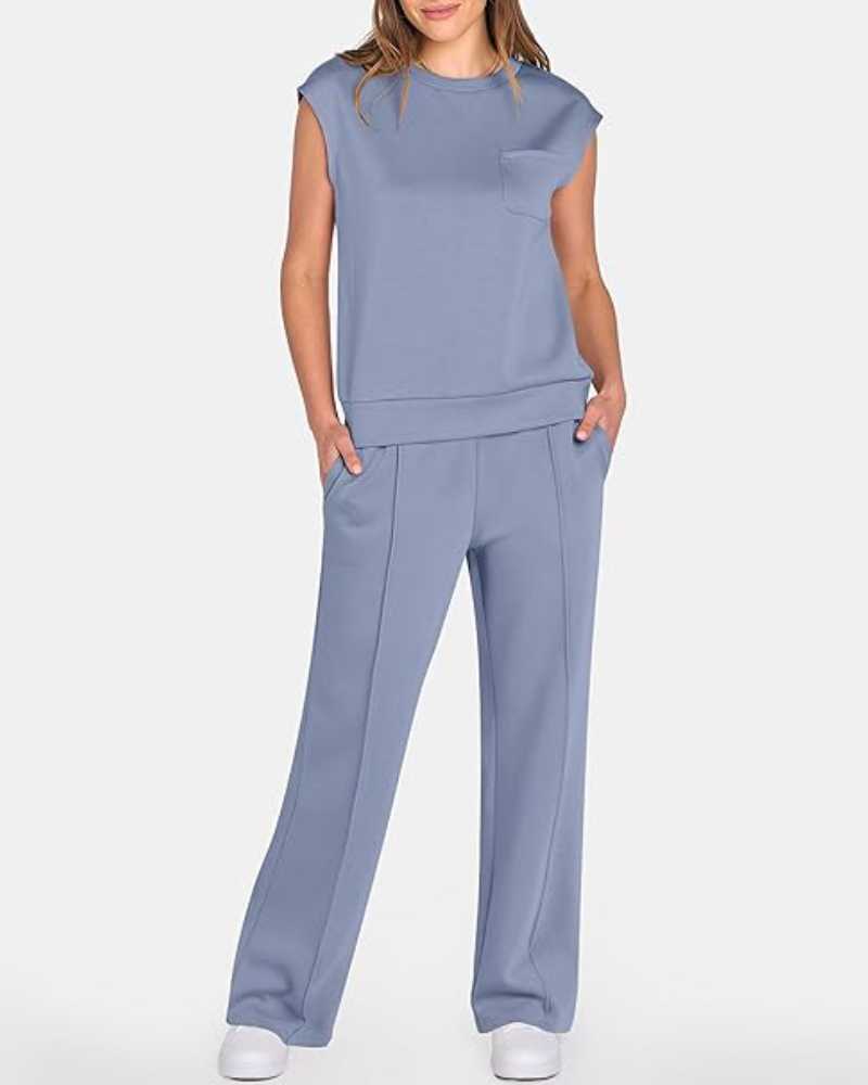 Damen-Tanktop und Hose mit weitem Bein und Kordelzug, zweiteiliges Set