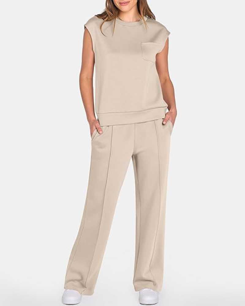 Damen-Tanktop und Hose mit weitem Bein und Kordelzug, zweiteiliges Set