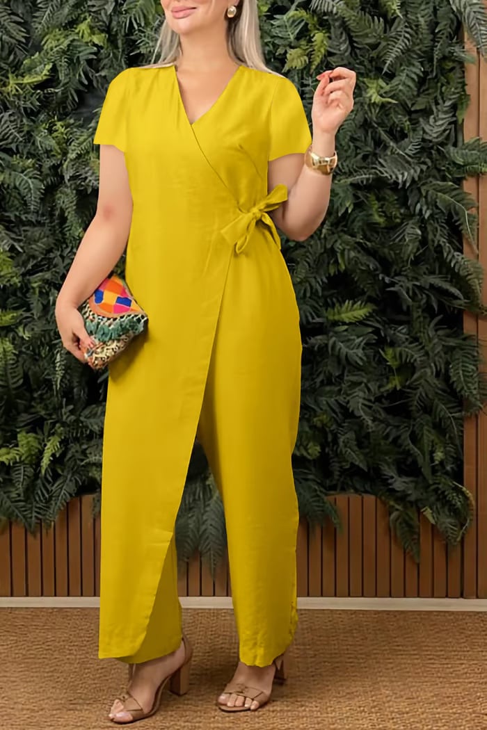 Damen V-Ausschnitt Jumpsuit – Dehnbar, Maschinenwaschbar & Größeninklusiv