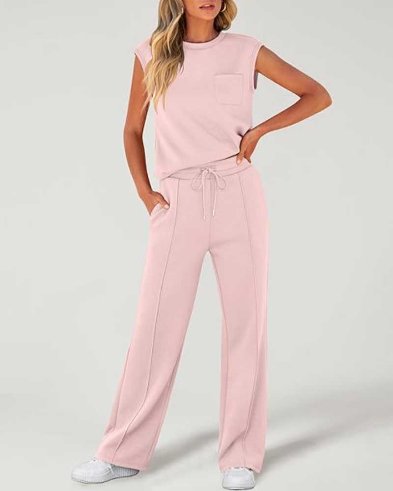 Damen-Tanktop und Hose mit weitem Bein und Kordelzug, zweiteiliges Set
