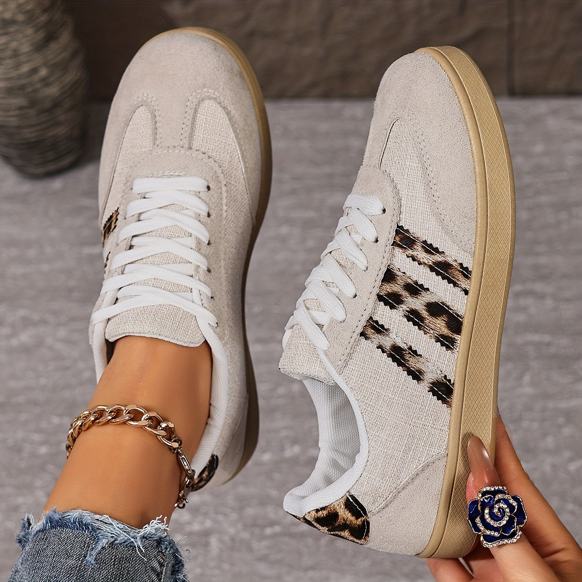 Retro-Mode Plateau-Freizeitsneaker mit Leopardenmuster