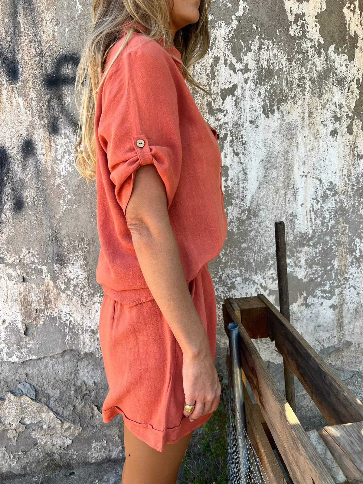 Ensemble chemise à revers en coton et lin à manches mi-longues (Achetez-en 2, livraison gratuite)