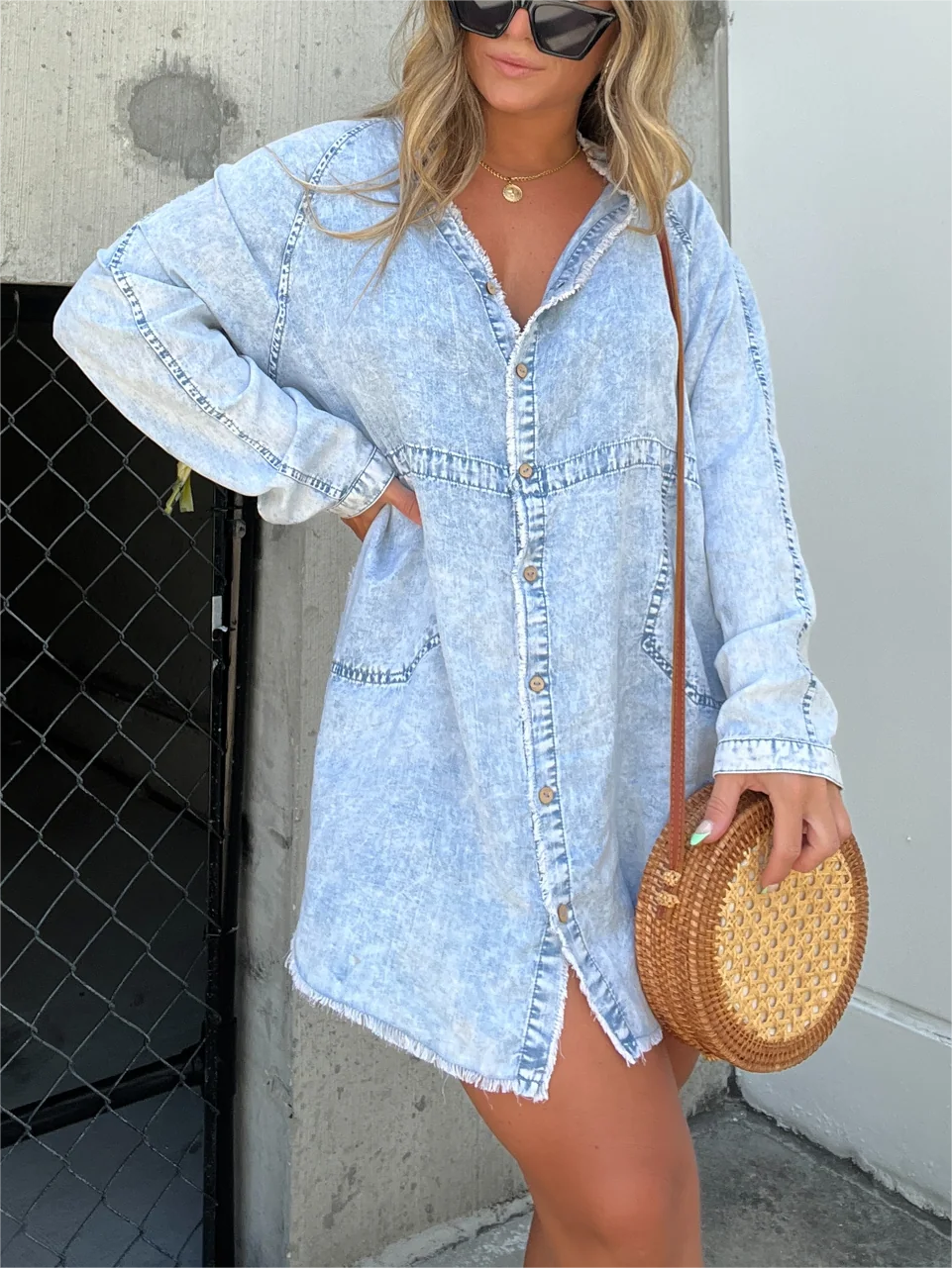Neue Damen-Tunika aus gewaschenem Denim (2 kaufen, Versand gratis)