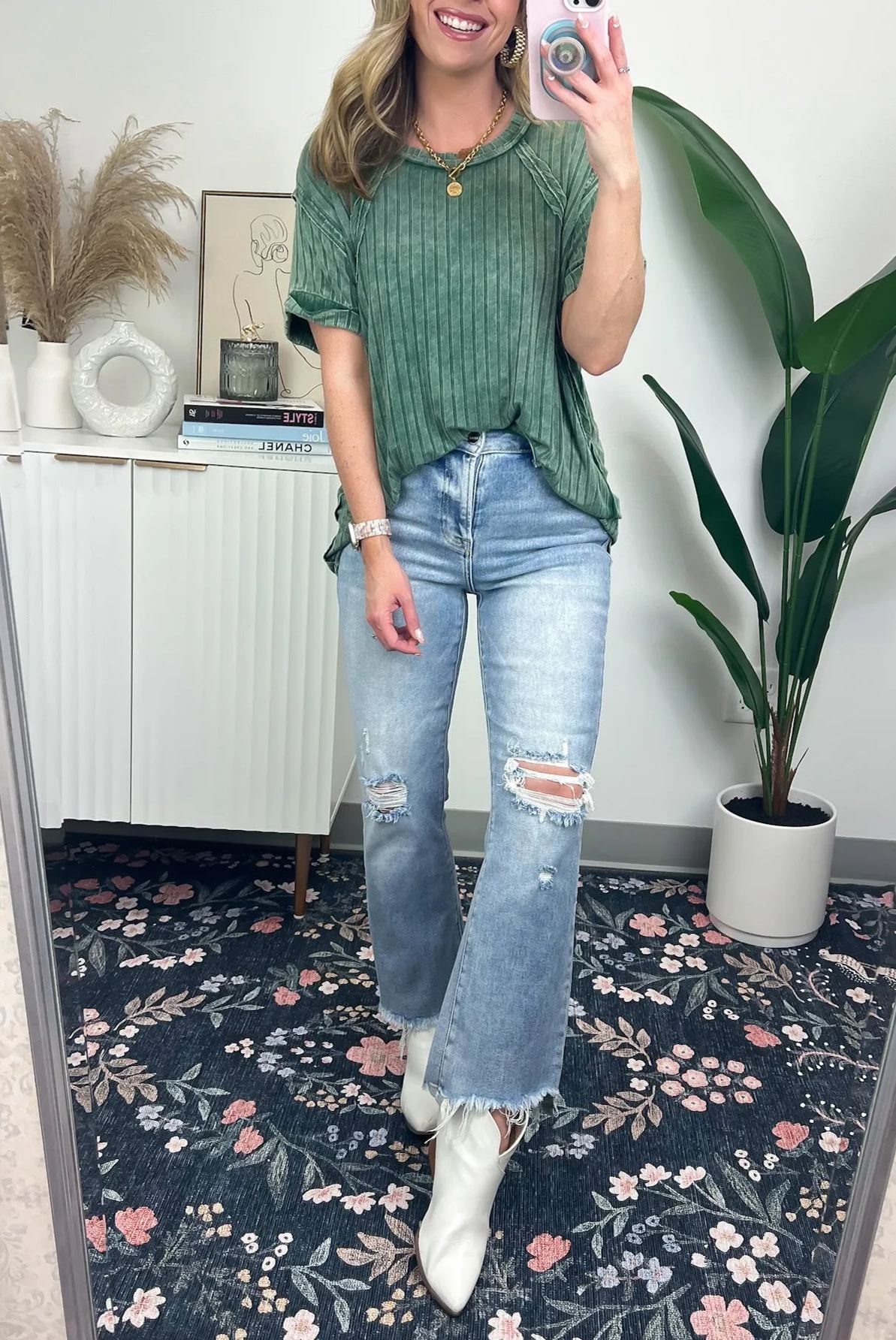 Damen-T-Shirt in lockerer Rippstrick-Optik mit Mineral-Waschung (2 kaufen, Versand gratis)
