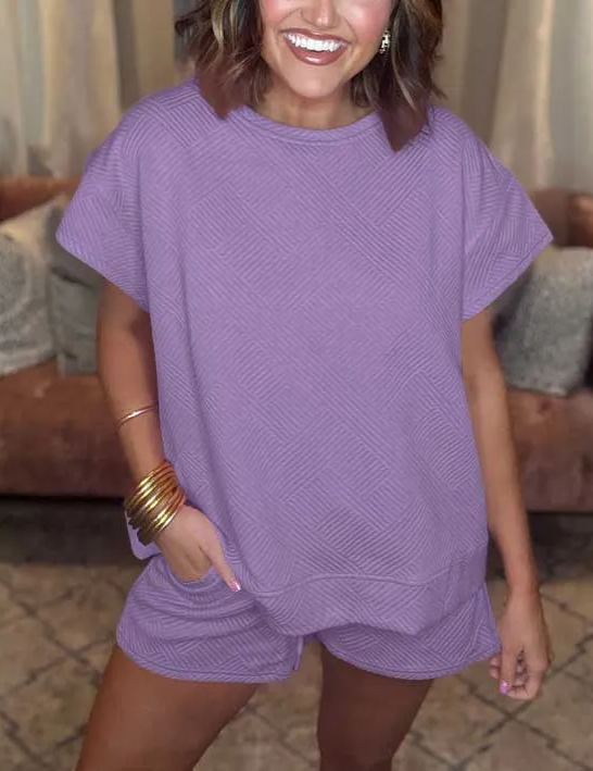 Neues Damen-Set aus strukturierten Shorts mit Kordelzug (2 kaufen, kostenloser Versand)
