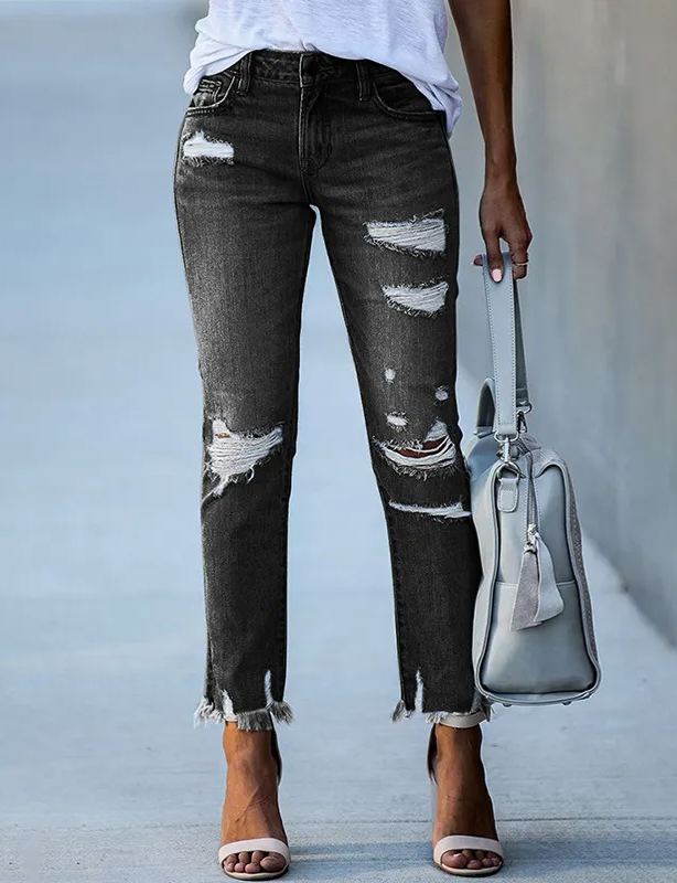 Used-Look Jeans mit ausgefranstem Saum