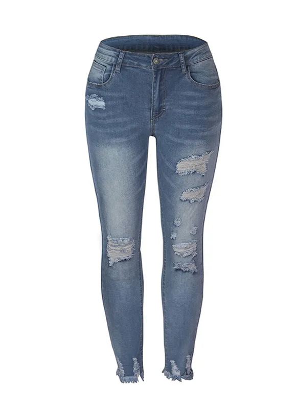 Used-Look Jeans mit ausgefranstem Saum