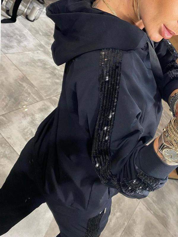 Ensemble de survêtement décontracté à capuche pailleté pour femme – Élégant et confortable
