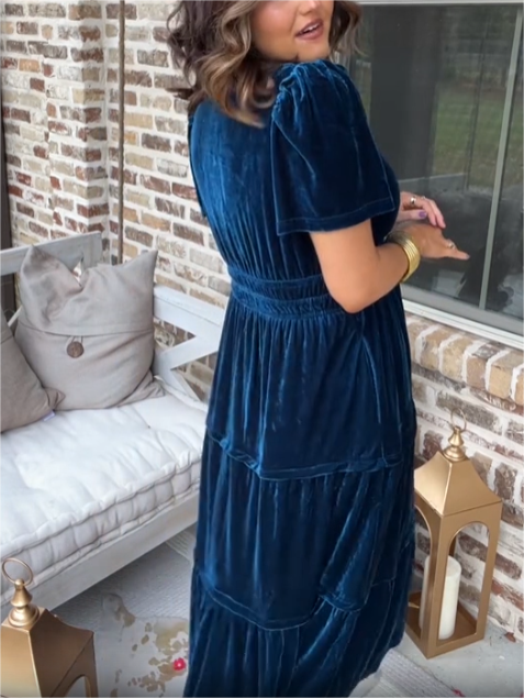 New Women Velvet Tiered Maxi Dress (Buy 2 Free Shipping)