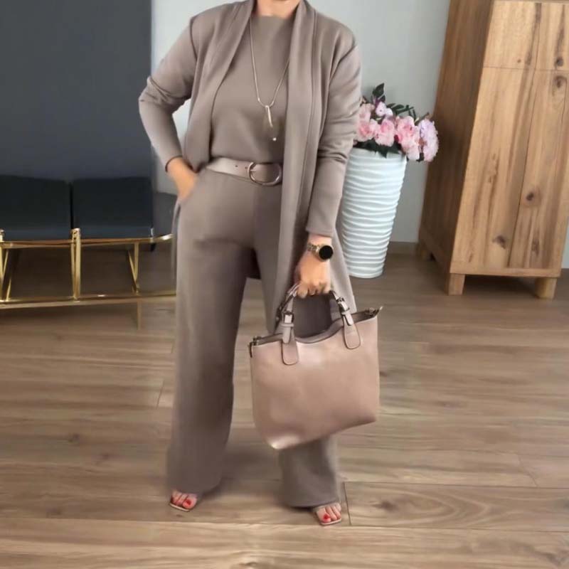 Elegantes Longline-Cardigan- & Top- & Hosen-3-Teile-Set