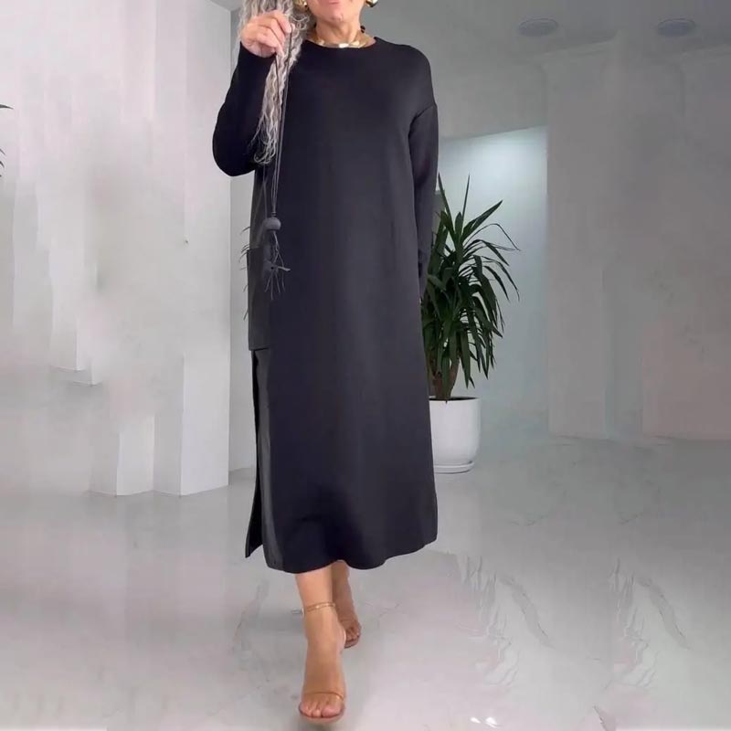 Damen legeres, weites Leder-Patchwork-Kleid mit Taschen