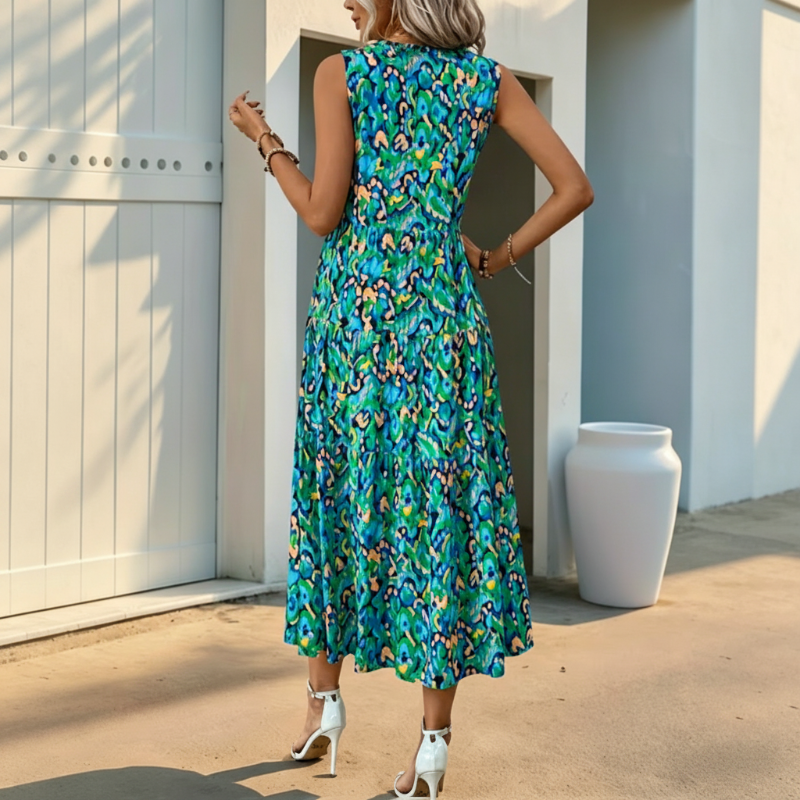 Models-Damen Ärmelloses Abstrakt Gemustertes Stufen-Midikleid