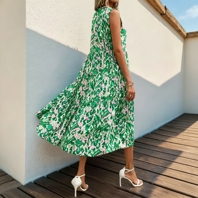 Models-Damen Ärmelloses Abstrakt Gemustertes Stufen-Midikleid