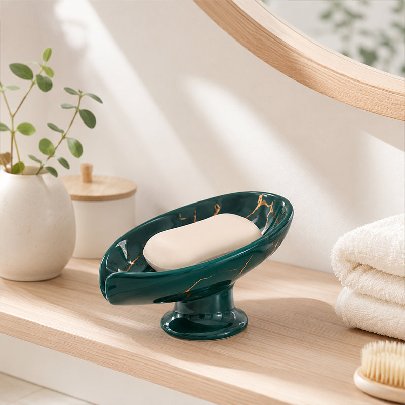 Porte-savon en céramique auto-drainant en forme de feuille Verdelle™