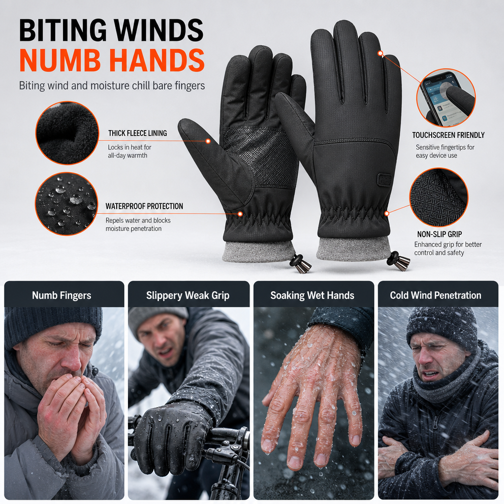 Unisex Winddichte Thermische Radhandschuhe – Touchscreen- & Rutschfester Griff