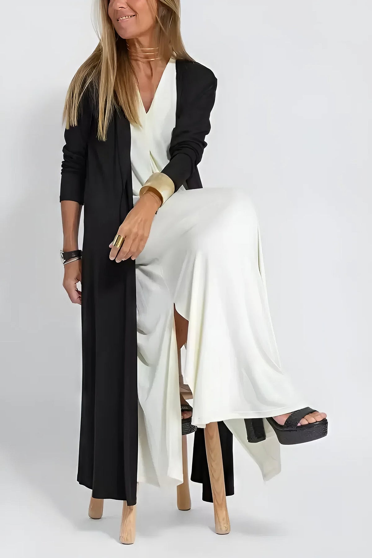Elegantes langes Kleid + passender Cardigan