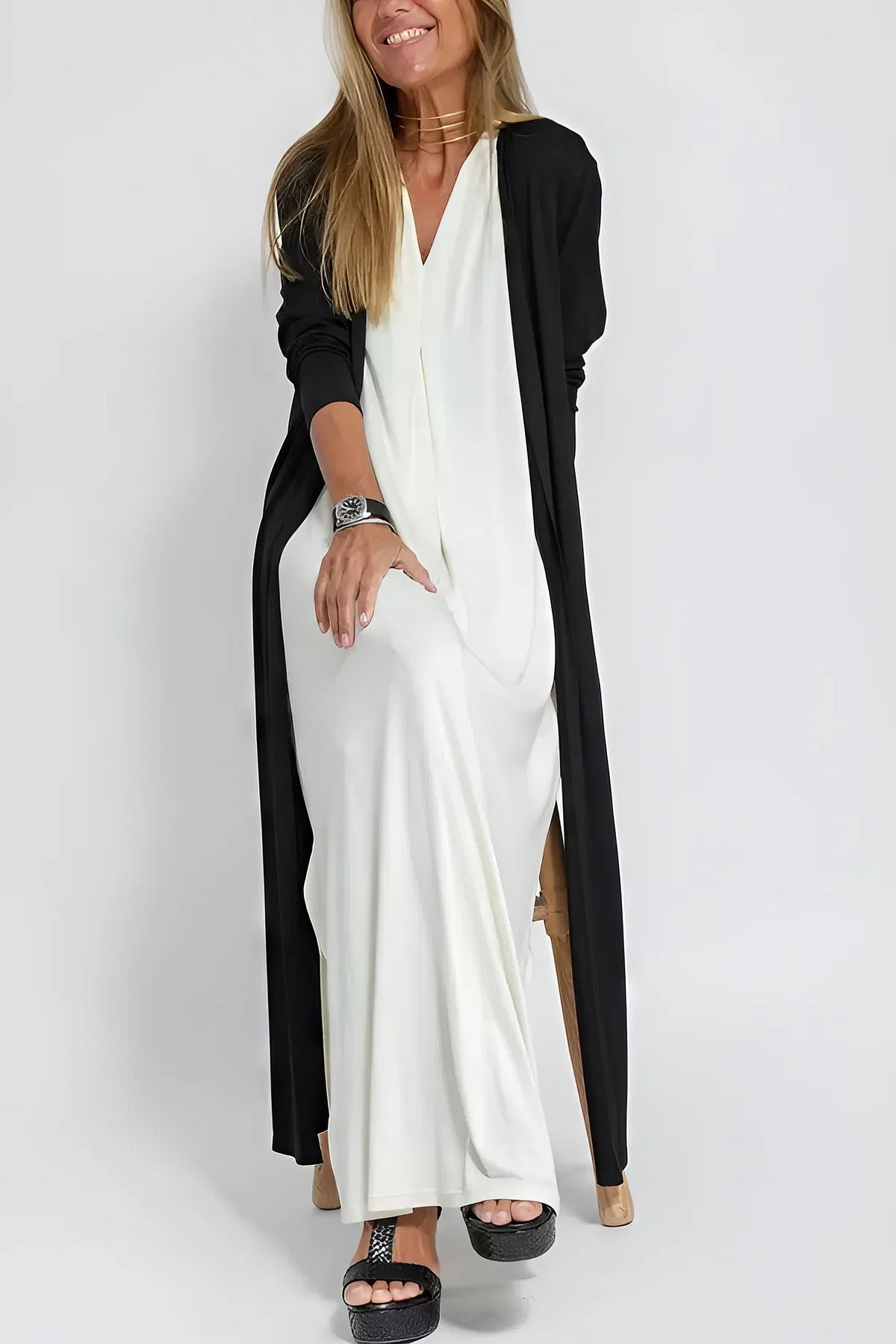 Elegantes langes Kleid + passender Cardigan