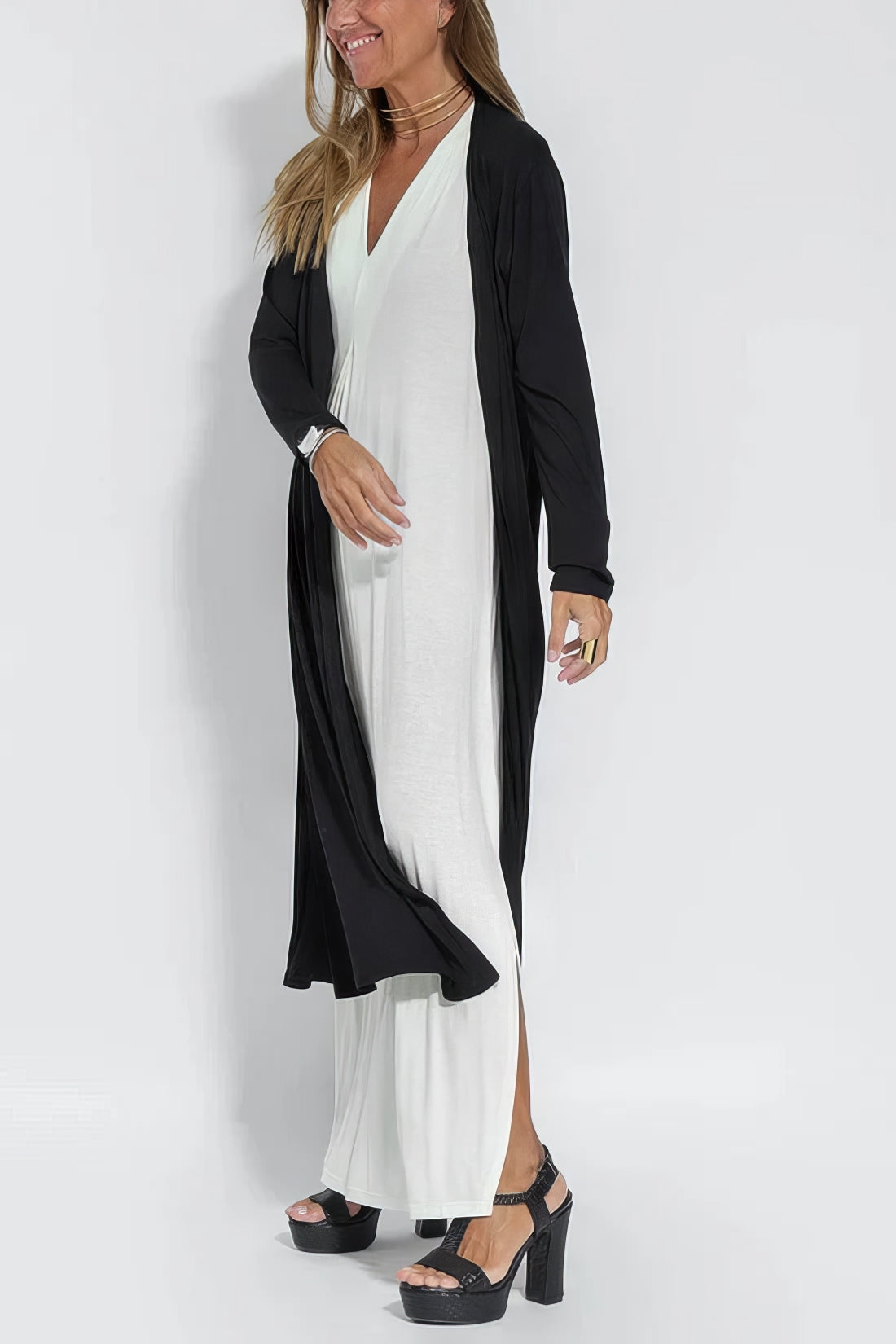 Elegantes langes Kleid + passender Cardigan