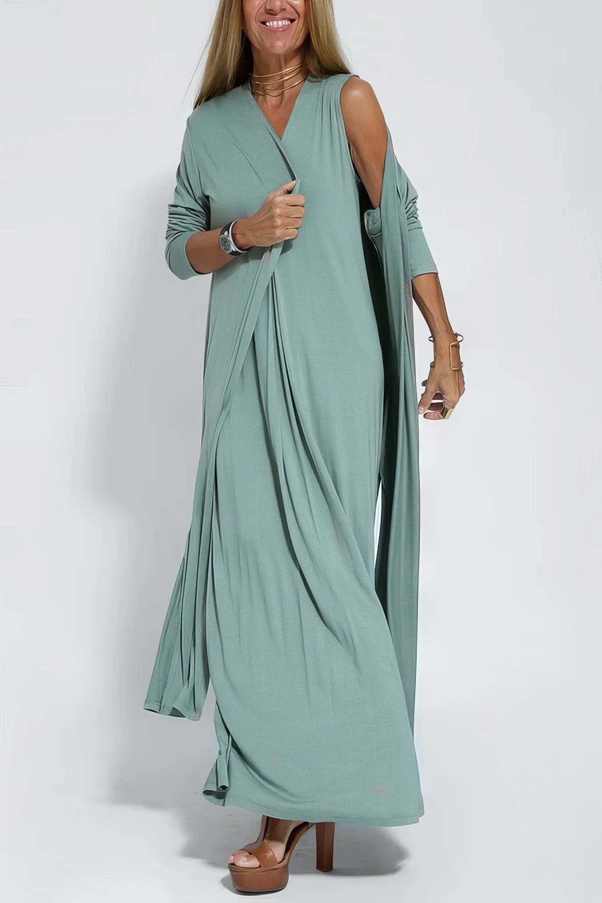 Elegantes langes Kleid + passender Cardigan