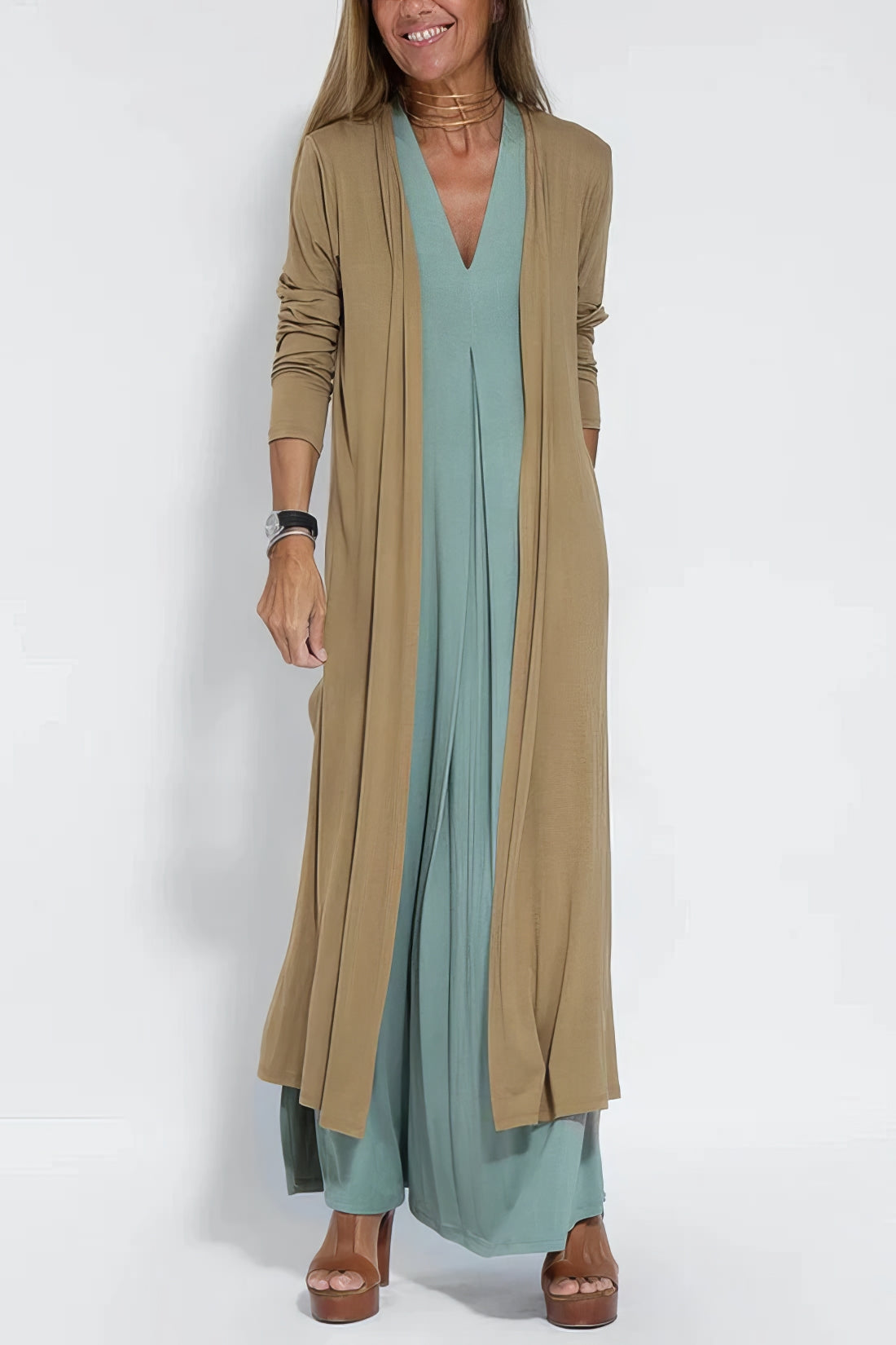 Elegantes langes Kleid + passender Cardigan