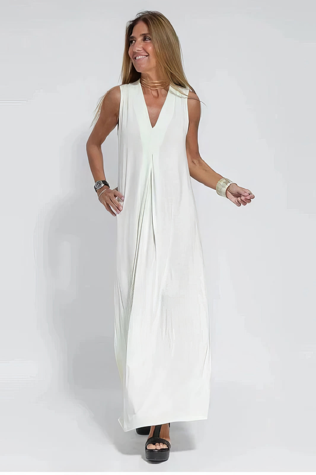 Elegantes langes Kleid + passender Cardigan