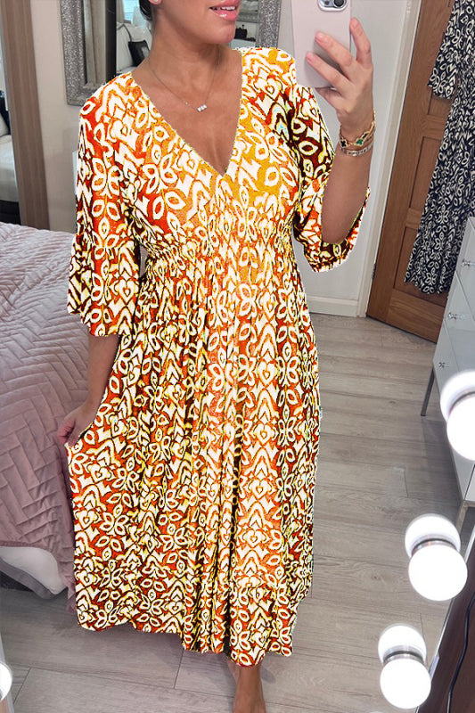 Neues lässiges Boho-Maxikleid mit Print und V-Ausschnitt (2 kaufen, Versand gratis)