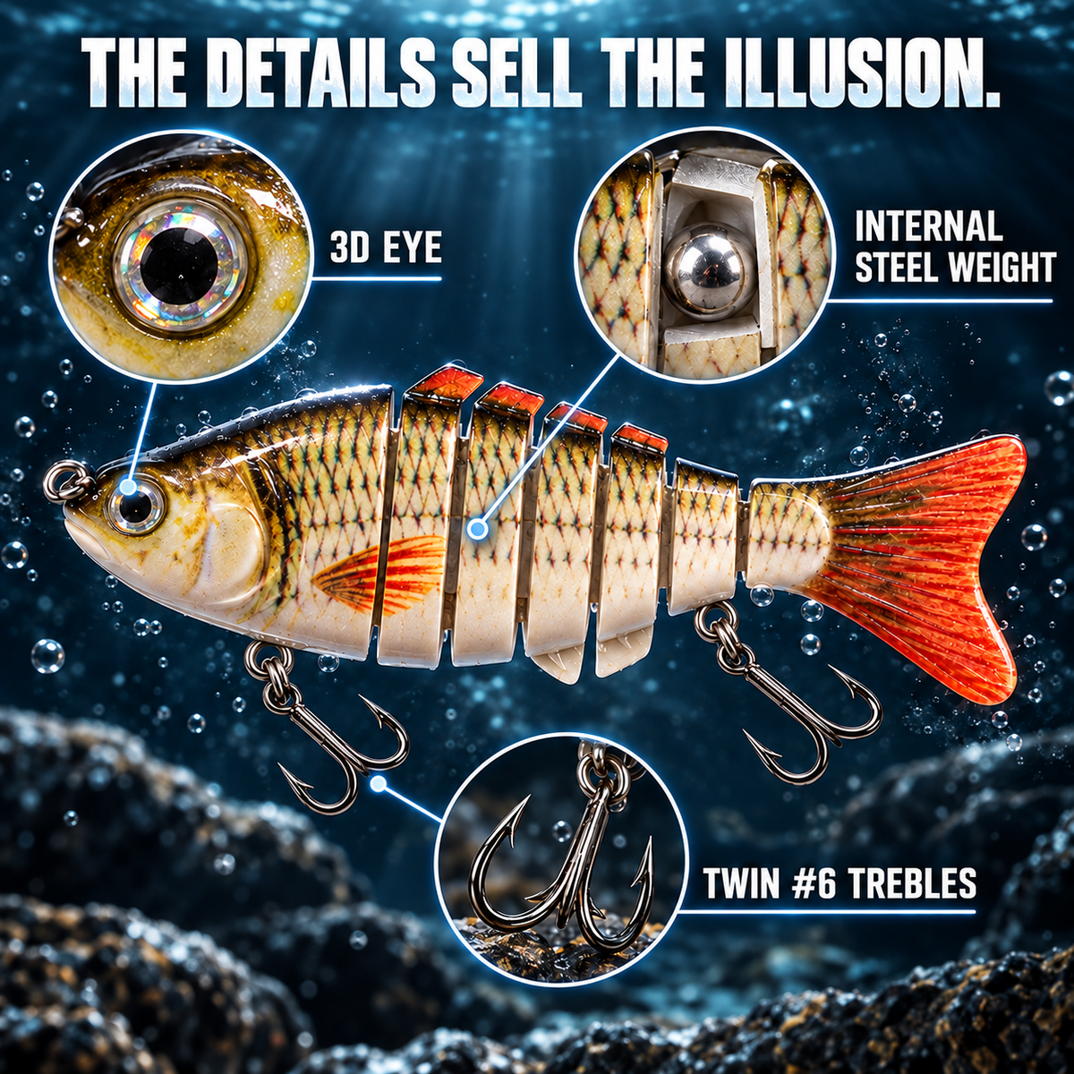 RippleStrike 7™ Swimbait coulant multi-articulé