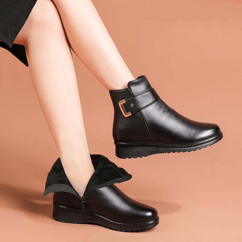 Damen wasserdichte Lederstiefel mit Metallschnalle