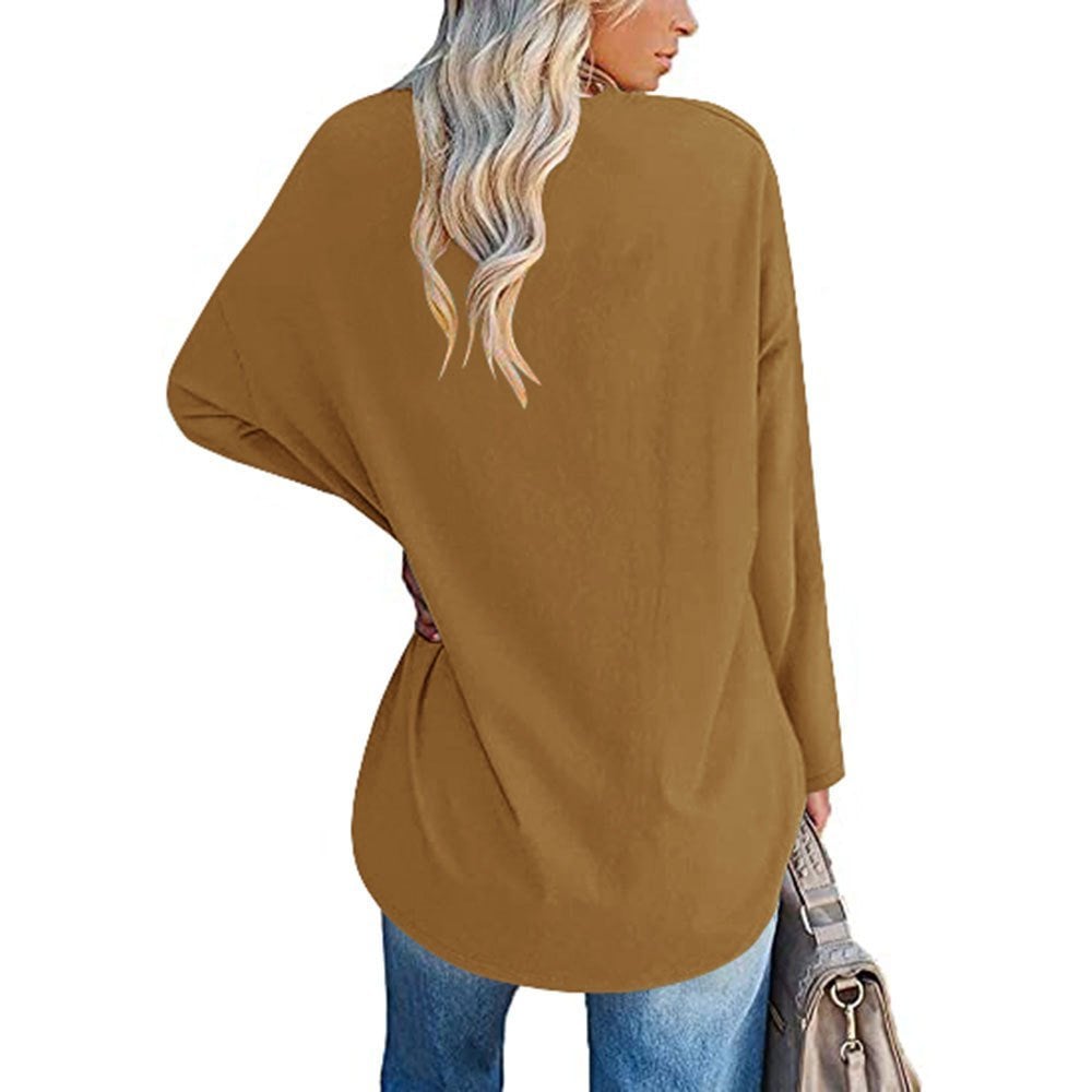 Locker geschnittenes Damen-Langarm-Modetop mit V-Ausschnitt (3 kaufen, kostenloser Versand)