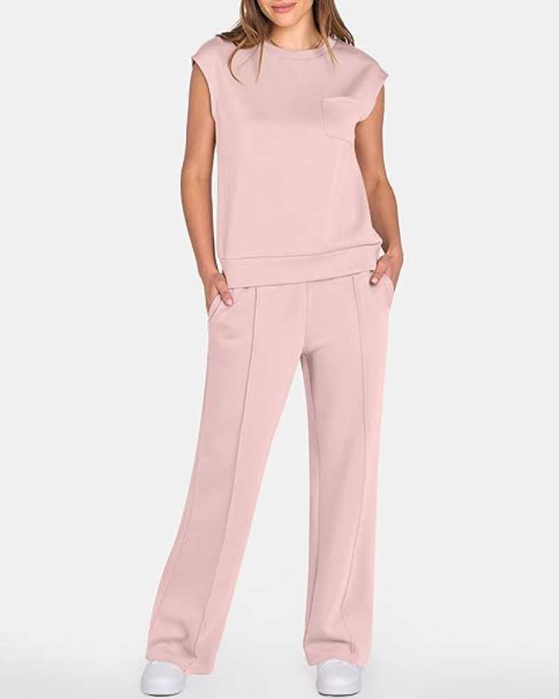 Damen-Tanktop und Hose mit weitem Bein und Kordelzug, zweiteiliges Set