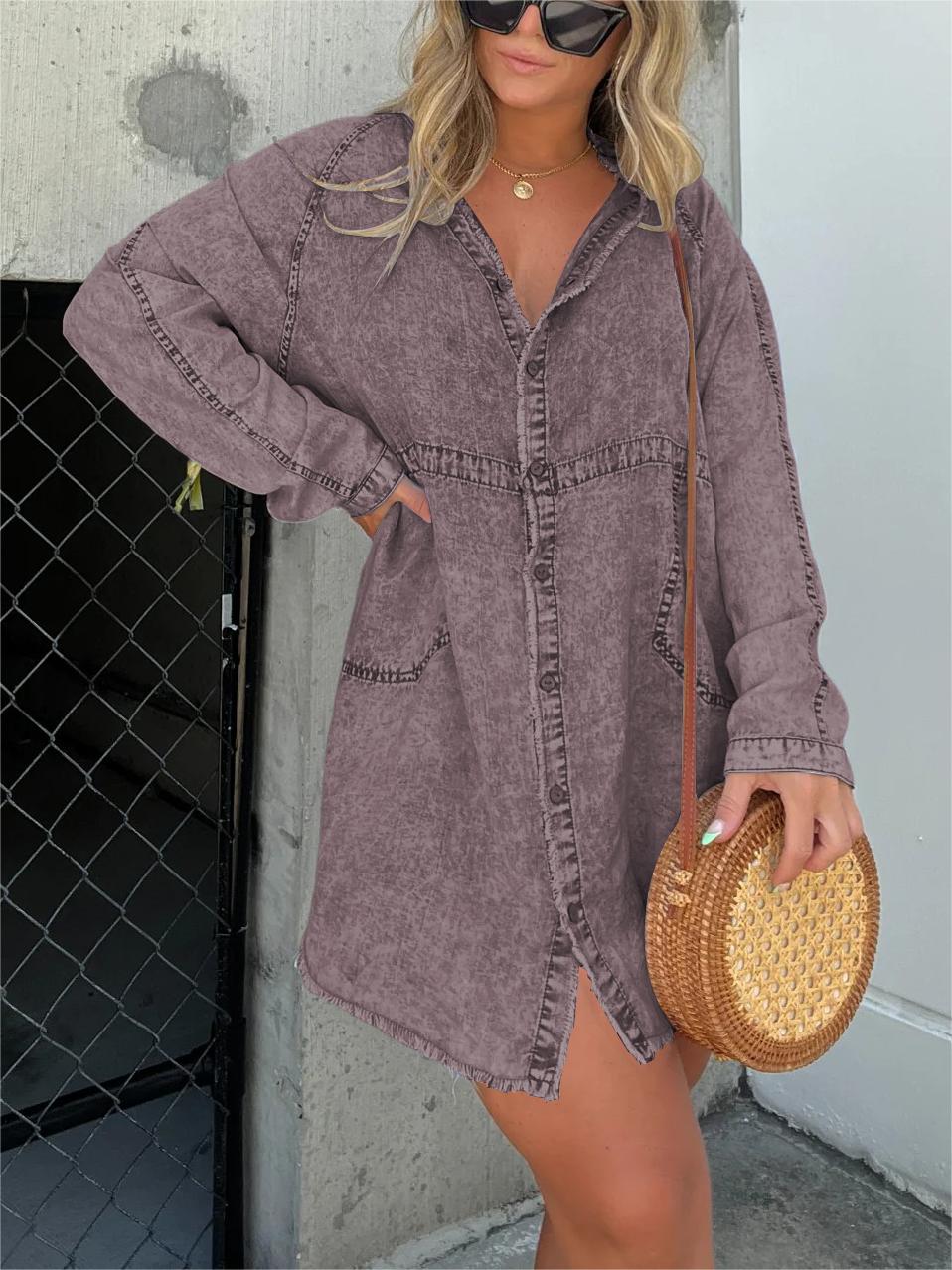 Neue Damen-Tunika aus gewaschenem Denim (2 kaufen, Versand gratis)