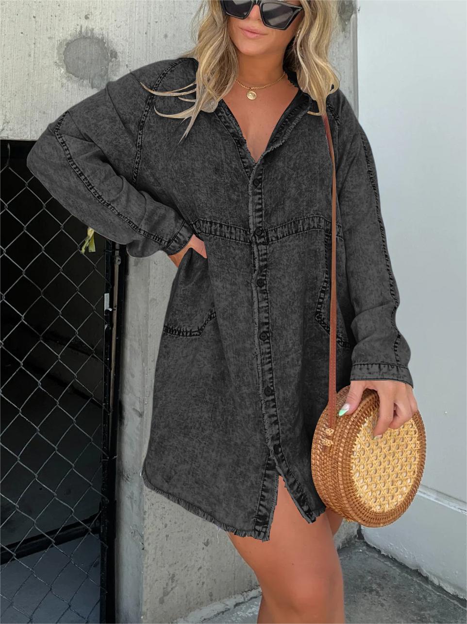 Neue Damen-Tunika aus gewaschenem Denim (2 kaufen, Versand gratis)