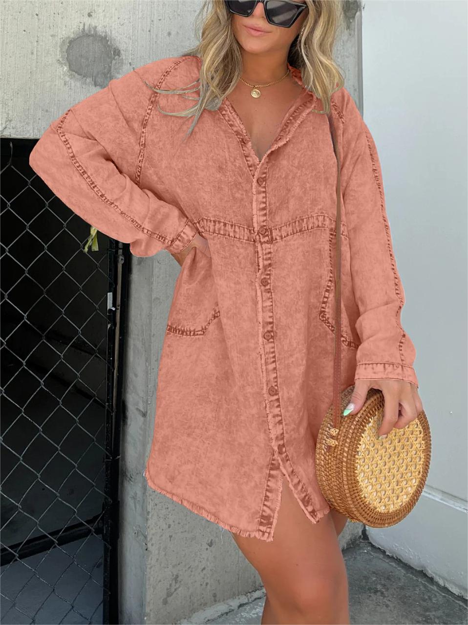 Neue Damen-Tunika aus gewaschenem Denim (2 kaufen, Versand gratis)