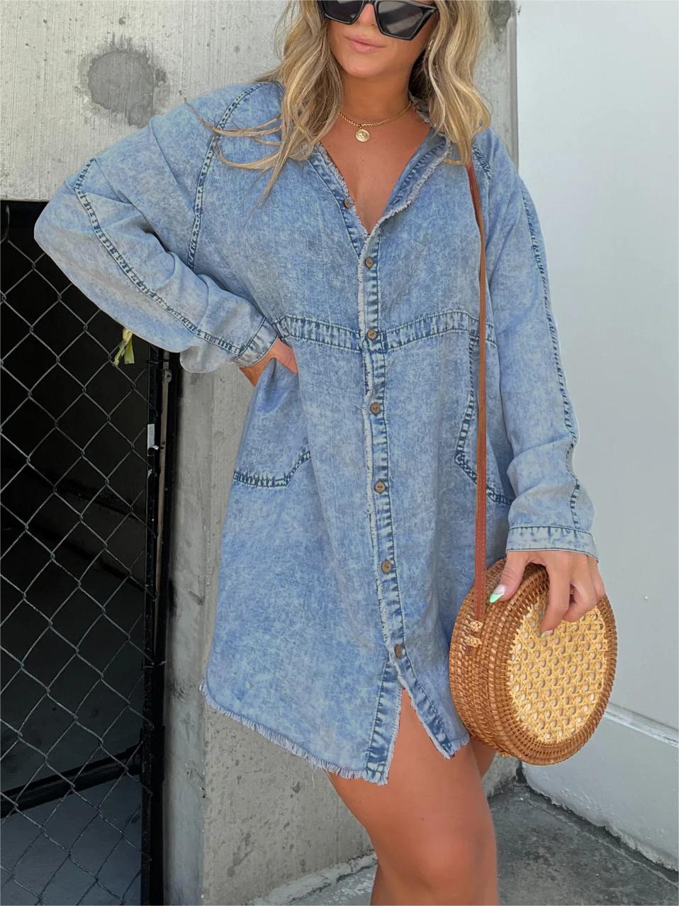 Neue Damen-Tunika aus gewaschenem Denim (2 kaufen, Versand gratis)