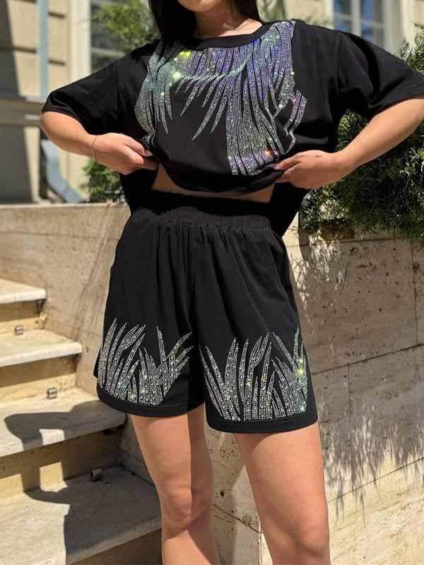 Ensemble deux pièces col rond et manches courtes pour femme
