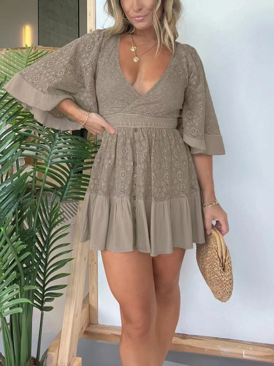 Damen-Häkelkleid mit Spitze und integrierter Shorts (2 kaufen, Versand gratis)