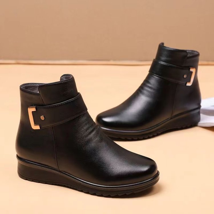 Damen wasserdichte Lederstiefel mit Metallschnalle