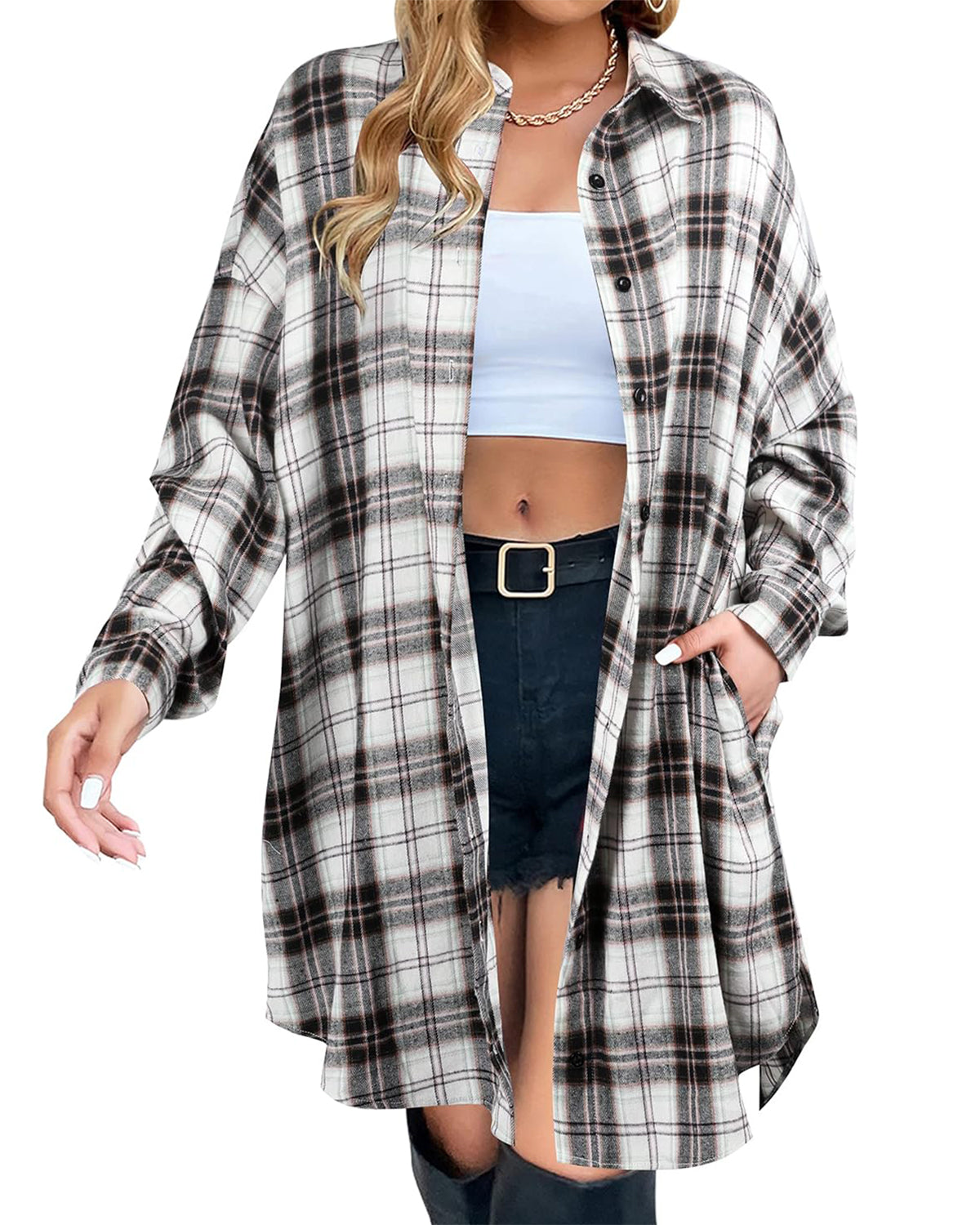 Damen Karo Flanellhemden mit Knopfleiste (2 kaufen, kostenloser Versand)