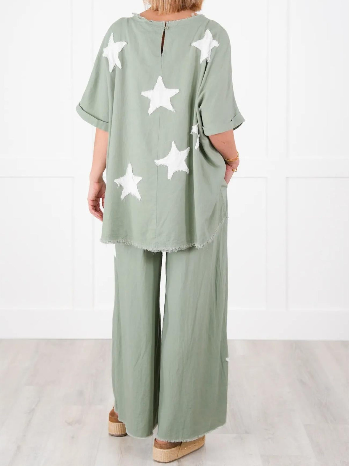 Zweiteiler-Set für Damen mit Stern-Patch im Freizeit-Stil (2 kaufen, kostenloser Versand)