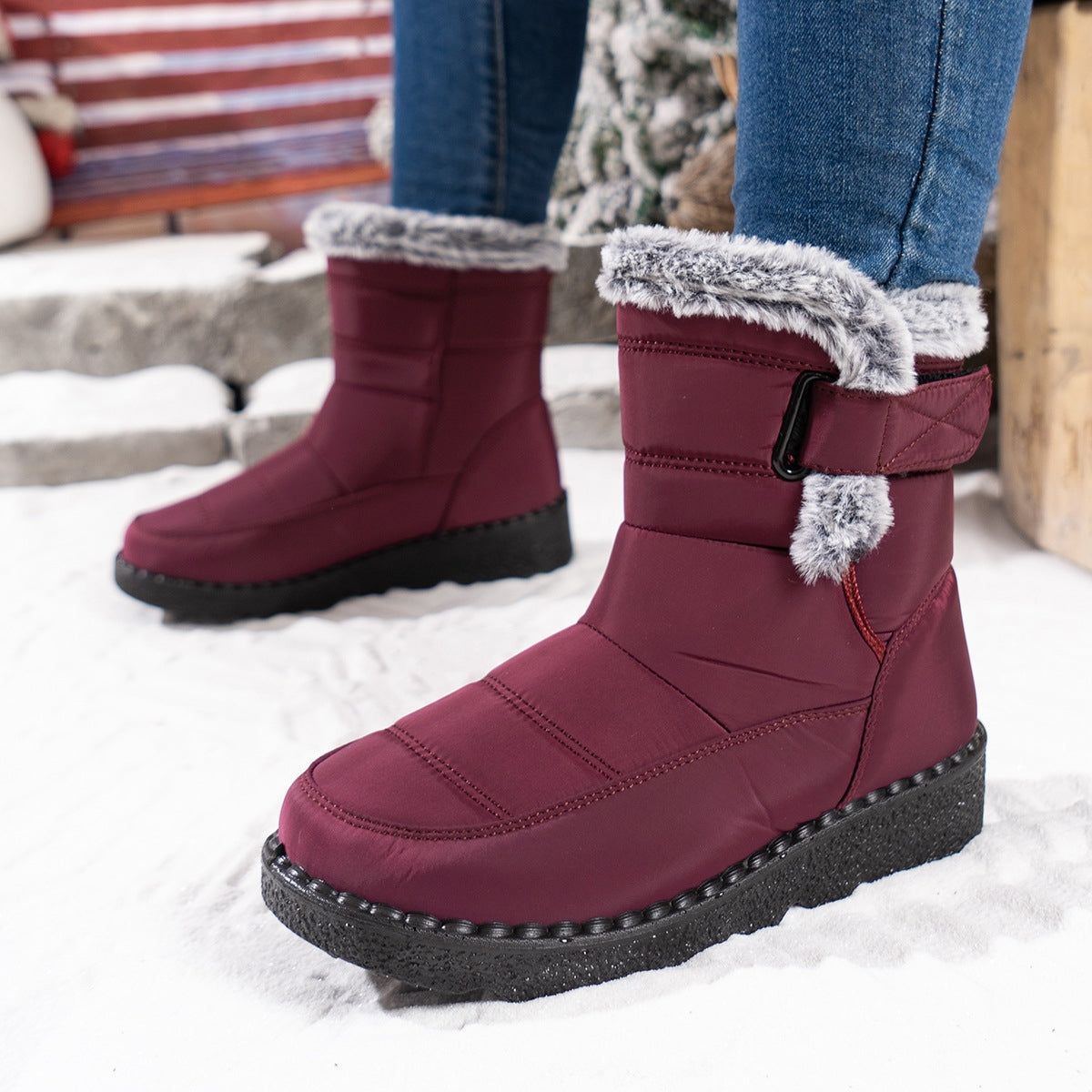 Bottes d'hiver pour femmes à fourrure de cheville