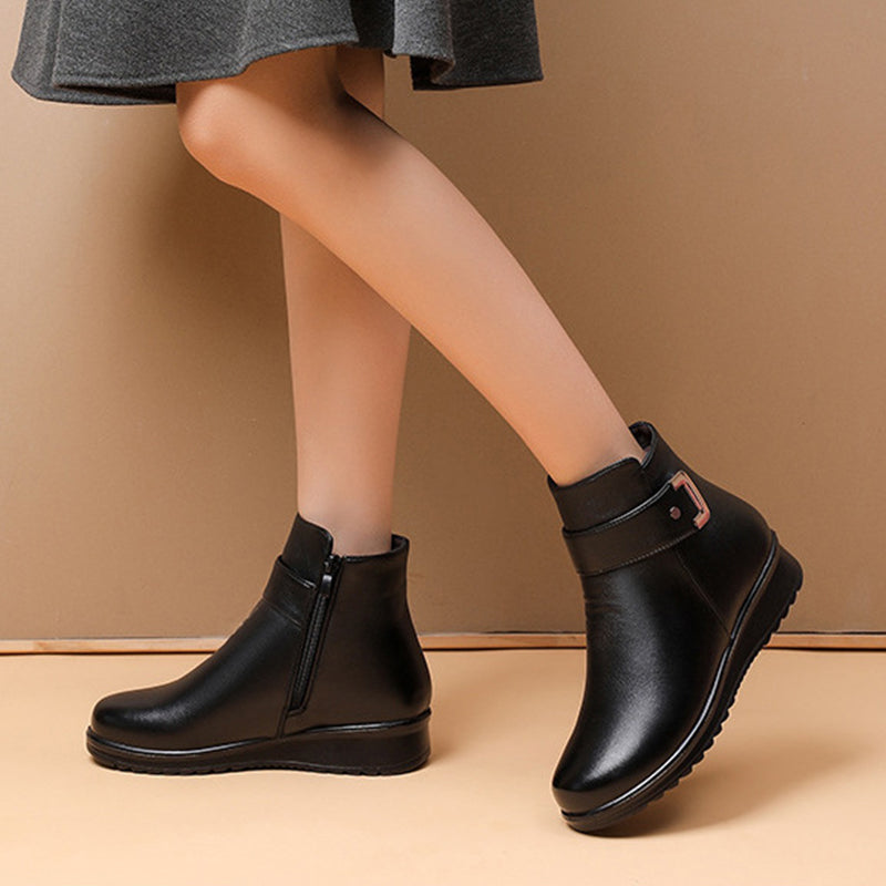 Damen wasserdichte Lederstiefel mit Metallschnalle
