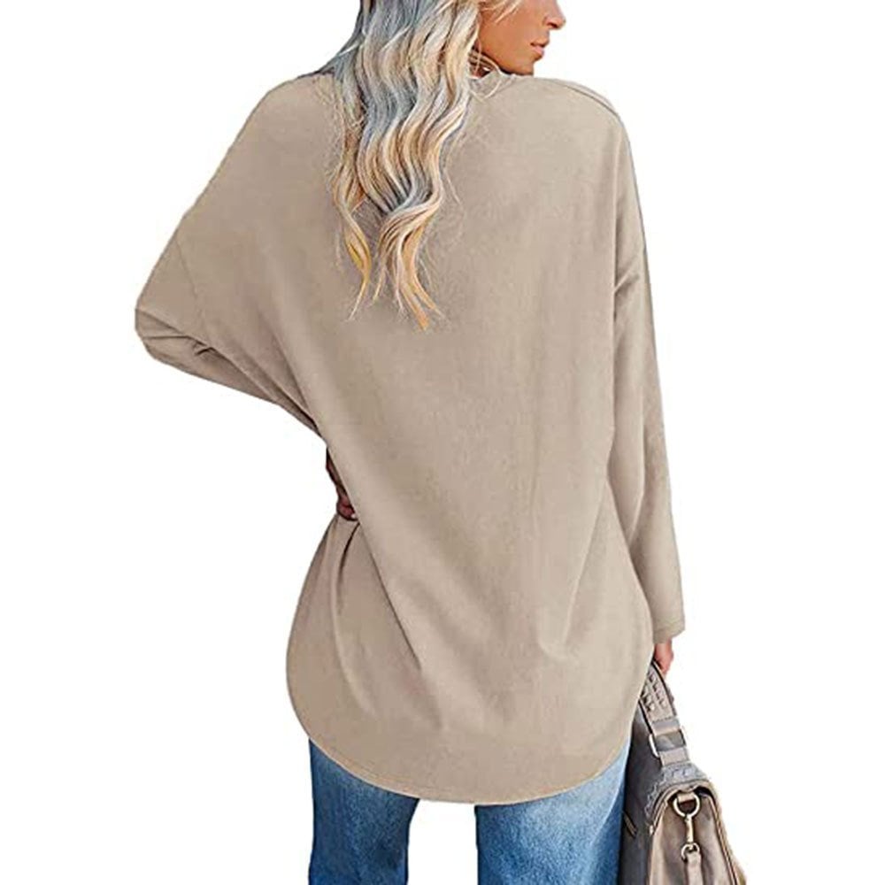 Locker geschnittenes Damen-Langarm-Modetop mit V-Ausschnitt (3 kaufen, kostenloser Versand)