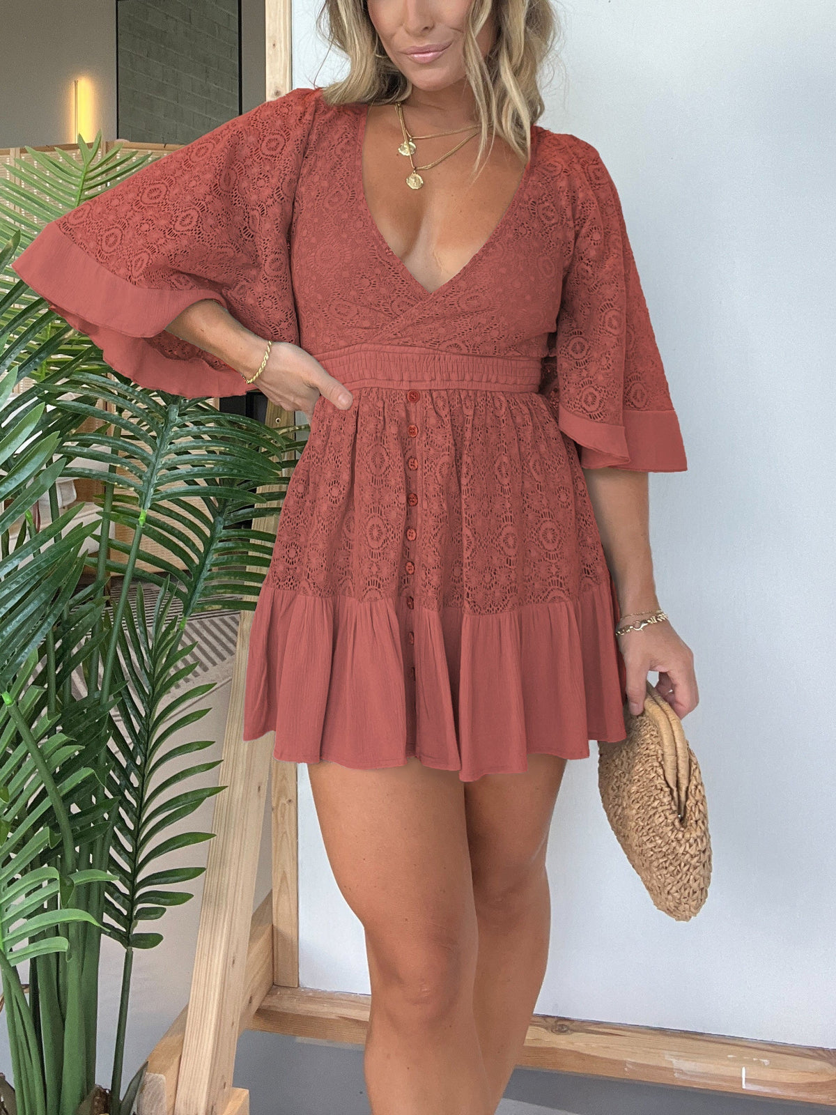 Damen-Häkelkleid mit Spitze und integrierter Shorts (2 kaufen, Versand gratis)
