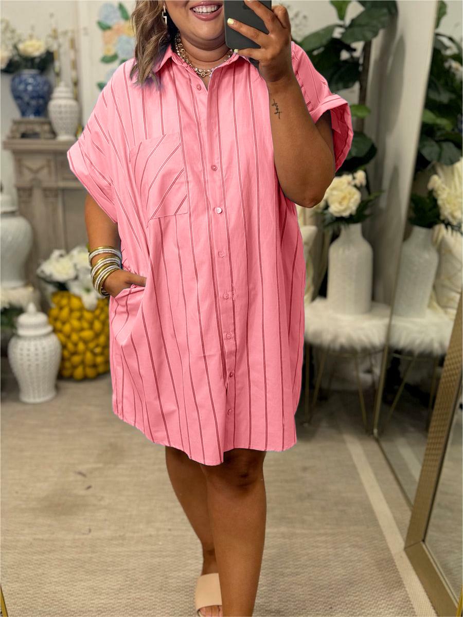 Gestreiftes Hemdblusenkleid für Damen mit Knopfleiste (2 kaufen, Versandkostenfrei)