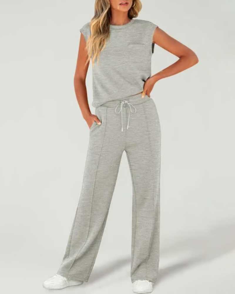 Damen-Tanktop und Hose mit weitem Bein und Kordelzug, zweiteiliges Set