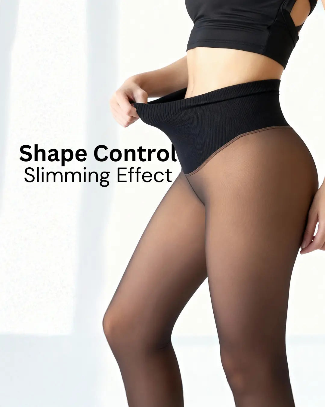 Women's Fleece-Lined Faux Sheer Tights – High-Waisted Sculpting